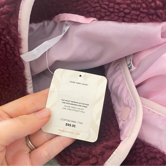 Fabletics Burgundy and Pink Tahoe Teddy Jacket NWT size medium - Picture 8 of 9